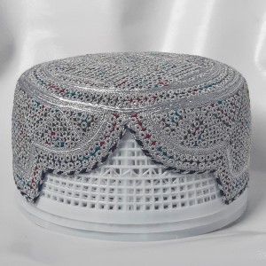 Silver Multi Ghotki Yaqoobi Zardari Cap or Topi MKC-859